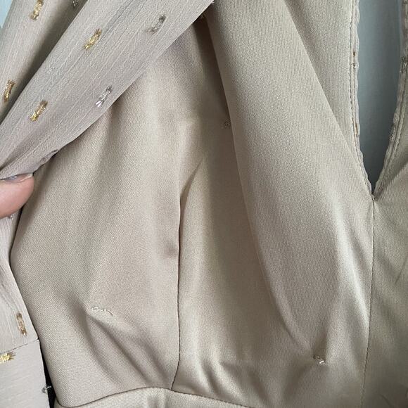 NWT R&M Richards Size 14 Halterneck Gown A-Line Dress Mocha Metallic Thigh Split - Picture 7 of 12